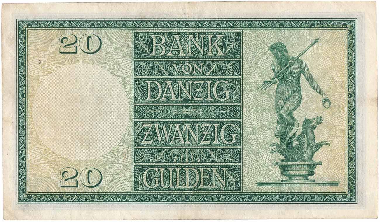 Banknot. Wolne Miasto Gdańsk. 20 guldenów 1937 seria K/A